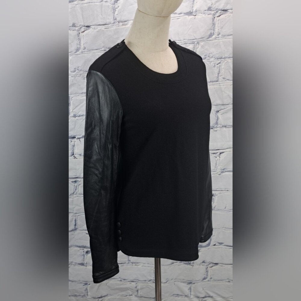 Burberry Brit Women's Sweater Wool Lambskin Leather Sleeves Black Size XS - Picture 6 of 14